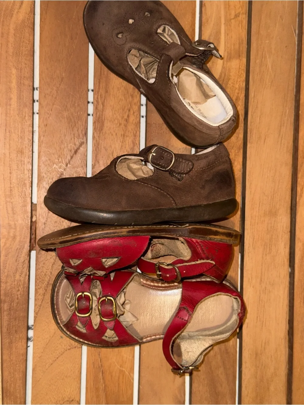 Kids Red Leather Sandals and Brown Mary Jane Shoes